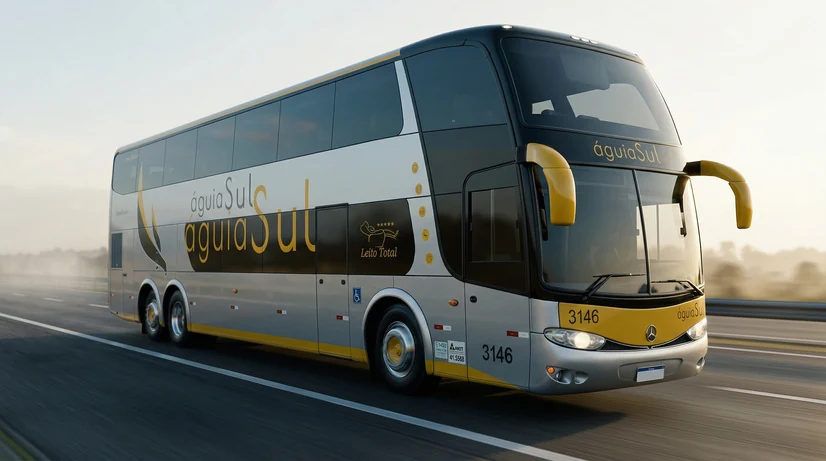 Ônibus Double Decker da Águia Sul Turismo em estrada