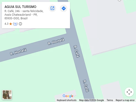 Mapa de localização da Águia Sul Turismo, na Rua Café, 246
